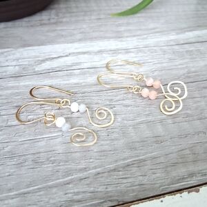 Gold Swirl Earrings with White and Pink Accents, 2 Pairs